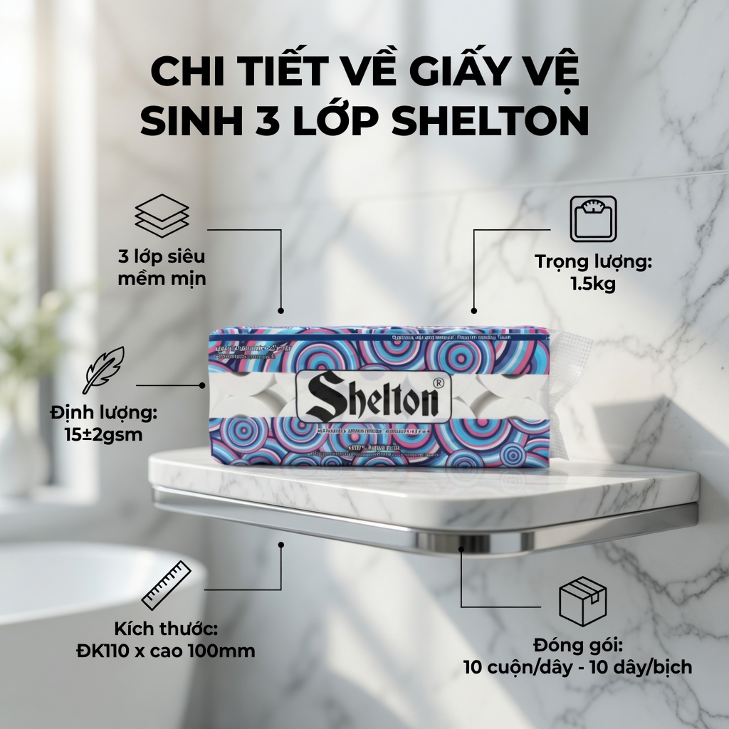 Giấy vệ sinh 3 lớp Shelton - giấy vệ sinh mềm mịn cho gia đình và khách sạn
