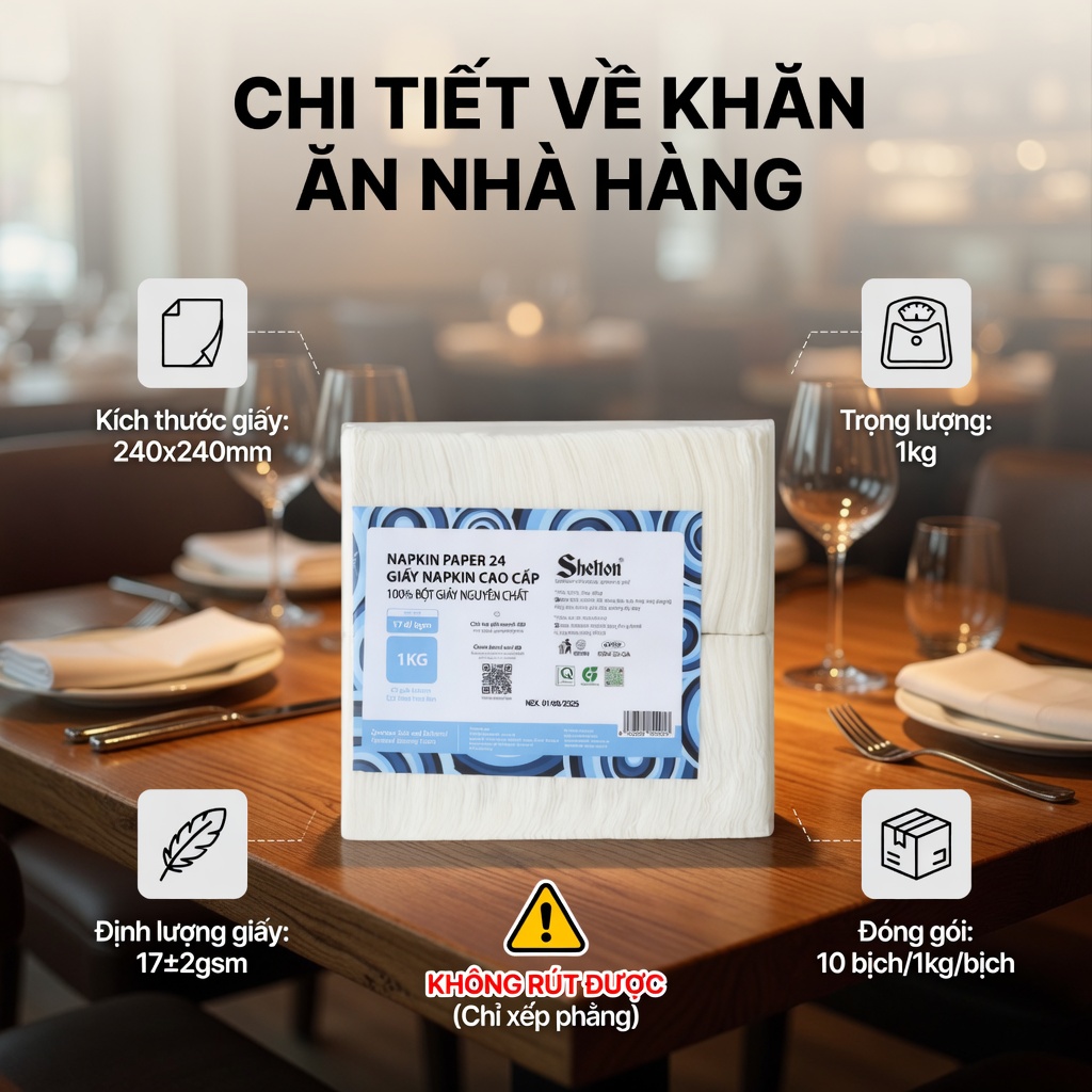 Giấy ăn Napkin 24 Shelton - giấy ăn cao cấp cho nhà hàng tiệc cưới